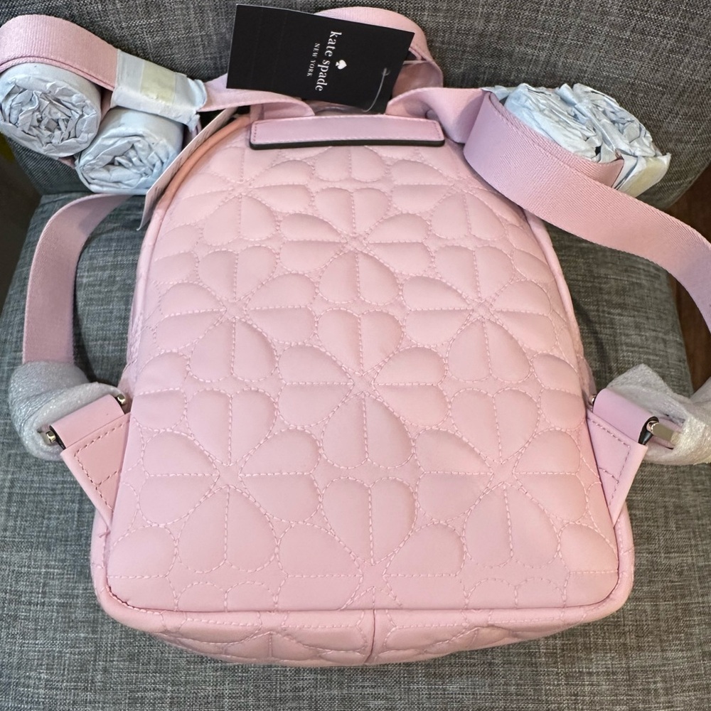 Kate Spade Pink Spade Flower Quilted Fabric Backpack NWT - Picture 4 of 7
